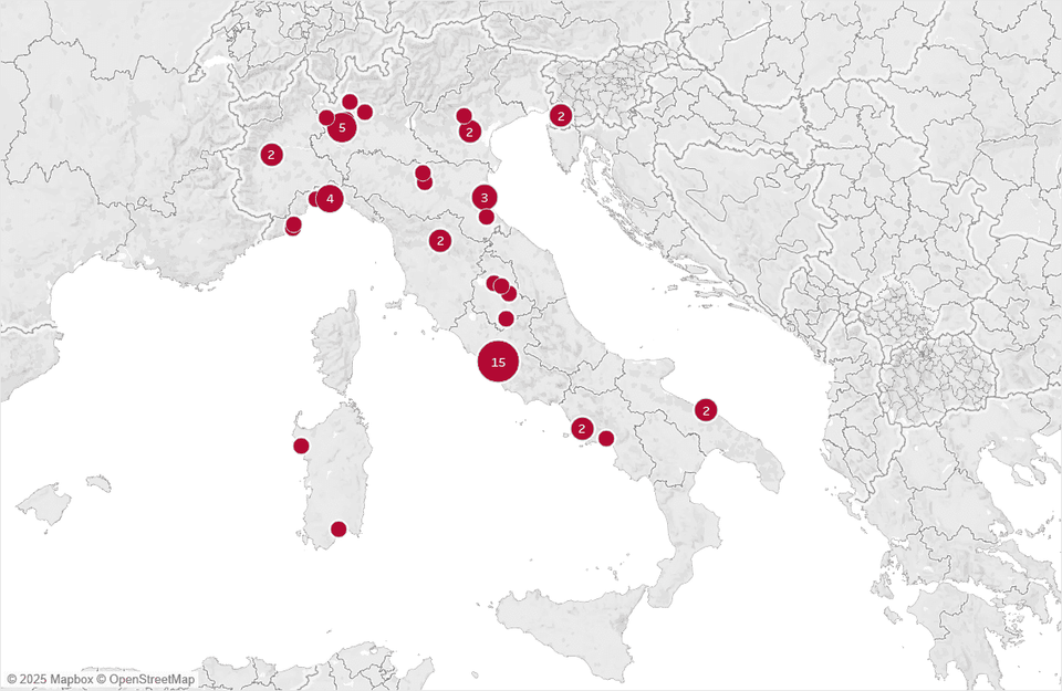 Mappa dei cantieri di Gabetti Home Value in Italia.