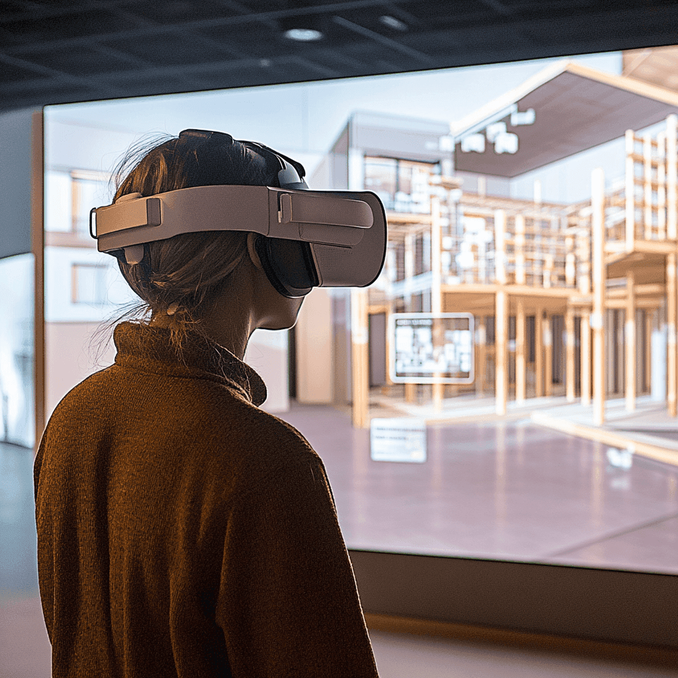 Una persona che esplora un progetto residenziale attraverso la realtà virtuale, utilizzata da Gabetti Home Value per visualizzare e progettare nuove costruzioni innovative.